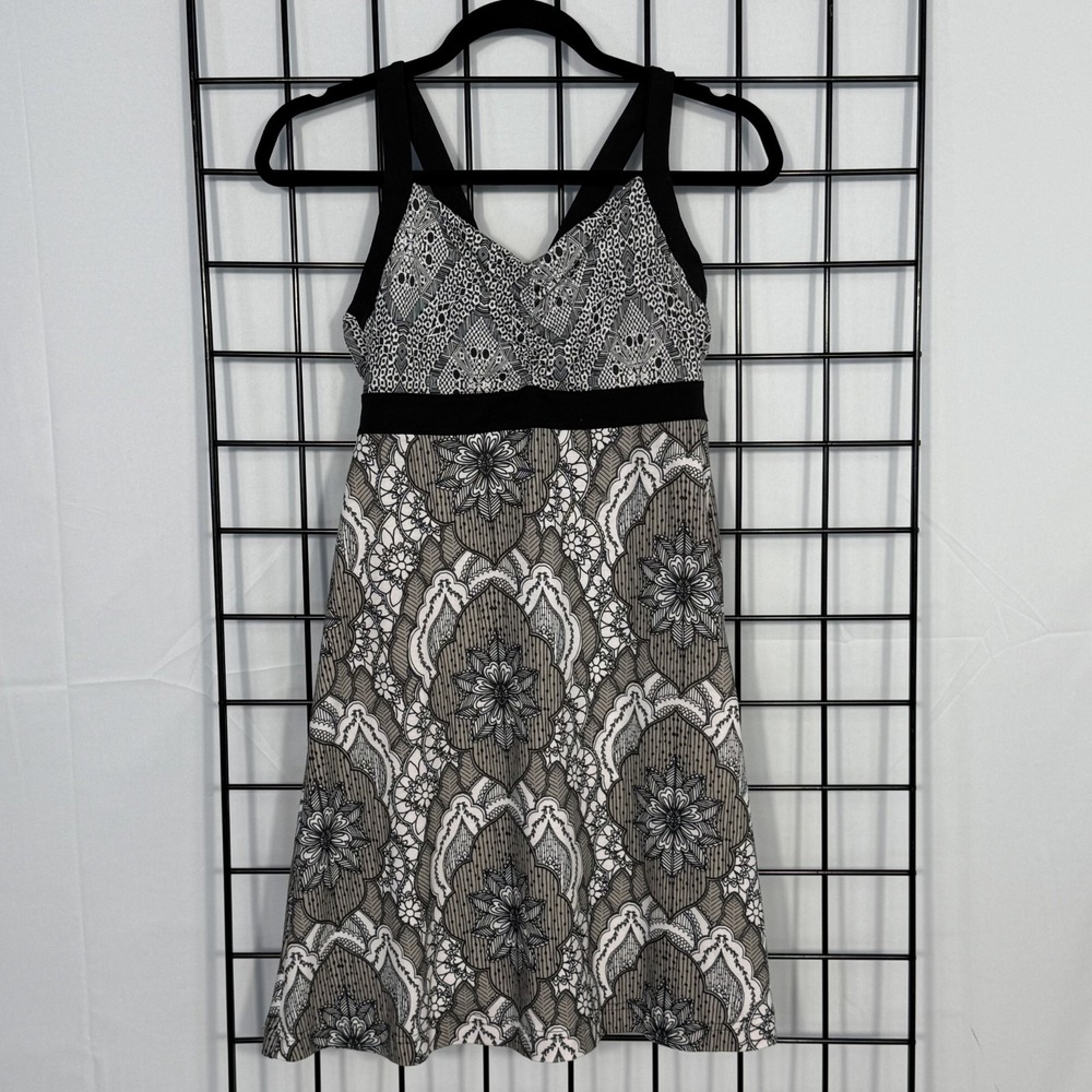 Prana Amaya Space-Dye‎ Mini Dress Womens Small Gray Athleisure Retro Paisley